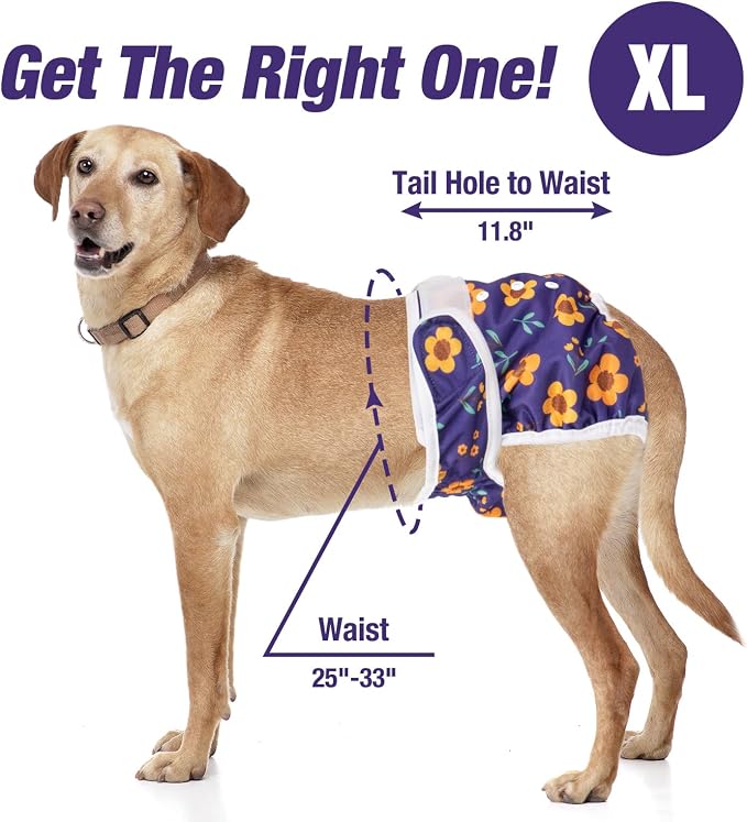 Pet Soft Washable Female Diapers (3 Pack) Female Dog Diapers, Comfort Reusable Doggy Diaper for Girl Dog in Period Heat (Cute Flower, XL)