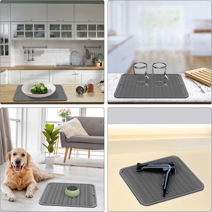 ZLR 2 Pcs Heavy-Duty Silicone Dish Drying Mat (16" x 18" / 401x455mm) - XL Family-Size Thick 5mm Drainboard for Pots, Pans & Heavy Cookware - Oversized Trivet & Counter Protector, Non-Slip (Dark Gray)