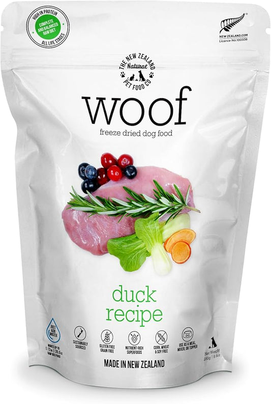 WOOF Duck Freeze Dried Raw Dog Food, Mixer, or Topper, or Treat - High Protein, Natural, Limited Ingredient Recipe - 9.9 Ounce (Pack of 1)