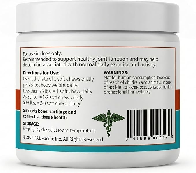 Hip and Joint Supplement for Dogs - Glucosamine, Chondroitin & MSM with Collagen, Boswellia & Devils Claw - 6g Per Chew - Made in USA - 60 Count