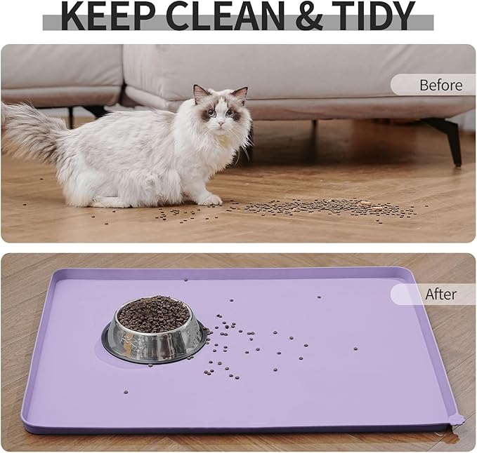 Reopet Silicone Pet Feeding Mat - Waterproof & Non-Slip Dog Cat Placemat | High Raised Edges Prevent Food & Water Spills to Protect Floors, Easy to Clean, Fit for Dog Cat Bowls