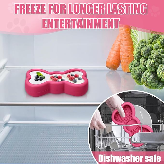 Lick Mat for Dogs, Animire Anti-Spilled Bow Tie Lick Bowls for Anxiety Relief, Silicone Slow Feeder Licking Pad with Suction Cups, Freezeable Dog Enrichment Toy for Boredom and Distraction(Rose,L)