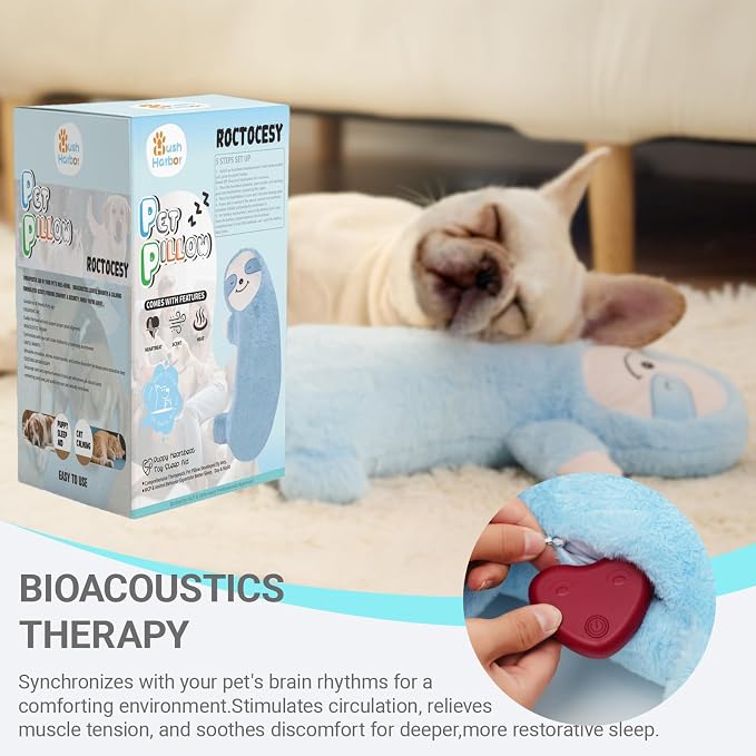 HushHarbor Puppy Heartbeat Toy Pillow, Anxiety Relief Sleep Aid, Sloth-Shaped Protects Neck Dog Plush Toys,Cat Neck Pillow & Pet Calming