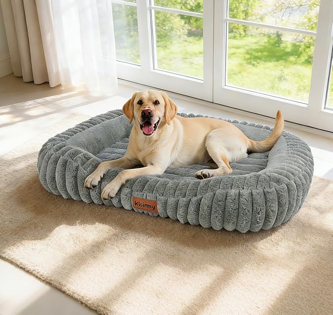 Orthopedic Dog Bed, Memory Foam Bolster Bed for Large Sized Dog | 35L x 27W x 5.5H, Bolster Sides Design, Washable Cover, Orthopedic Support Structure, Non-Slip Bottom,Large Dog Beds, Grey