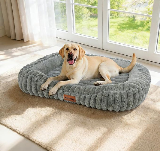 Orthopedic Dog Bed, Memory Foam Bolster Bed for Large Sized Dog | 35L x 27W x 5.5H, Bolster Sides Design, Washable Cover, Orthopedic Support Structure, Non-Slip Bottom,Large Dog Beds, Grey