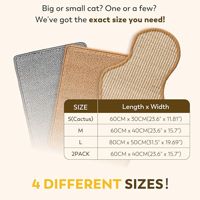 2PCS 23.6" x 15.7" Cat Scratcher Mat with Sticky Tapes, 2 Packs Sisal Cat Scratching Carpet for Indoor Cats, Horizontal Cat Scratcher for Scratching Posts, and Couch Protection(Gray, 2 Pack)