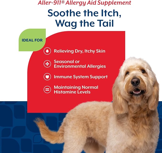 NaturVet Aller-911 Advanced Allergy Aid for Dogs, Cats – Antioxidant-Rich Pet Supplement with Omegas, DHA, EPA – Helps Support Dog Immune System, Cat Respiratory Health, Skin Moisture 70 Soft Chews