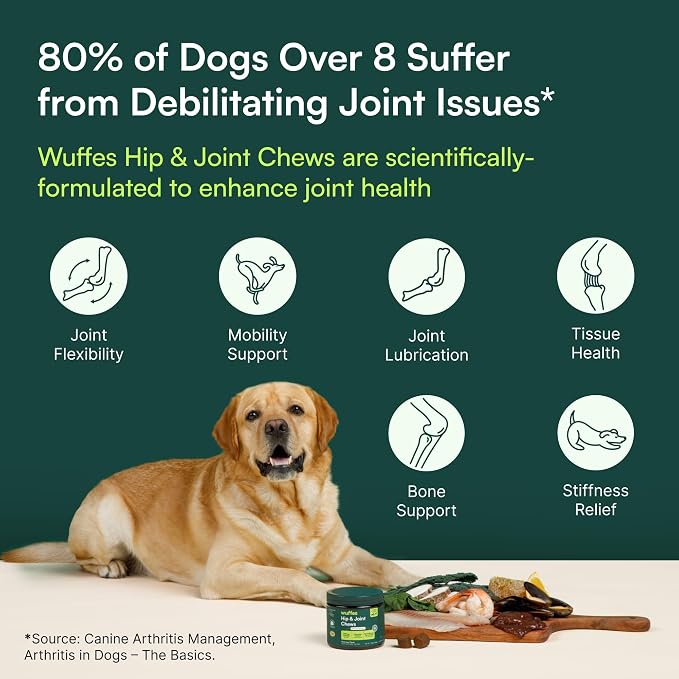 Wuffes Chewable Dog Hip & Joint Supplement - Glucosamine & Chondroitin Chews - Dog Joint Supplements & Vitamins - Extended Joint Care (Large Breed (Over 65 lbs), 90 Chews (Pack of 3))