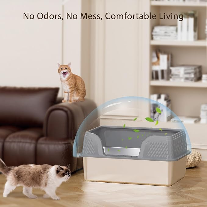Stainless Steel Litter Box XL 23.6" x 15.7" x 12", Metal Litter Box with Lid - Extra Large Space with High Sides for Big Cats, Side Entry, Leak-Proof, Anti-Splashing, Grey