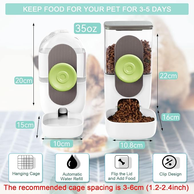 Lemtrflo Hanging Automatic Food Water Dispenser,Gravity Rabbit Feeder, Water Dispenser Food Bowl for Bunny Chinchilla Guinea Pig Hedgehog Ferret (White Brown)