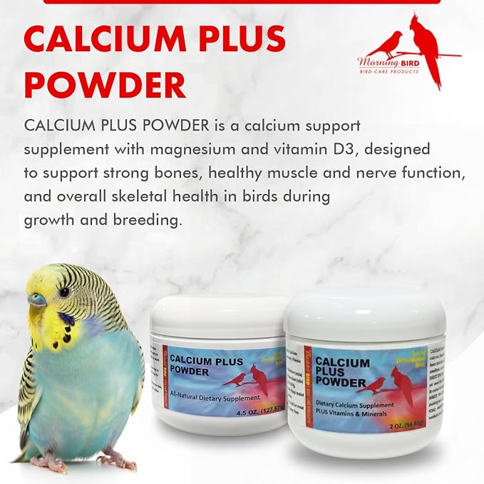 Morning Bird Calcium Plus Powder for Birds 4.5 oz – Calcium Supplement with Essential Vitamins & Minerals – Supports Bone Health, Muscle Function & Digestive Balance – Easy-to-Mix Calcium Formula