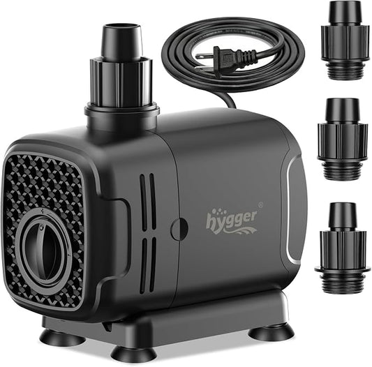 hygger 2-in-1 400GPH Submersible Pump 25W,Side and Bottom Suction Fountain Water Pump with 6.6ft High Lift,Quick Water Change with 4 Interchangeable Nozzles for Aquarium, Fish Tank, Hydroponics,Pond