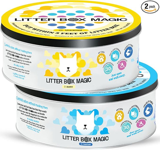 Litter Box Magic Cat Litter Deodorizer Jar (1 Fresh Scent and 1 Fragrance Free, 16 Oz, Pack of 2) - Cat Litter Odor Absorber Gel - Litter Box Pet Air Freshener - Litter Odor Eliminator to Freshen Air