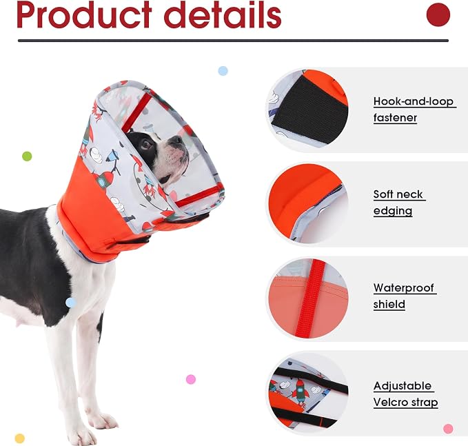 Allroaring Dog Cone, Soft Dog Cone Collar to Stop Licking, Adjustable Cones for Large Dogs, Comfy Pet Recovery Collars & Cones Alternative for After Surgery Wound Healing, Red XL