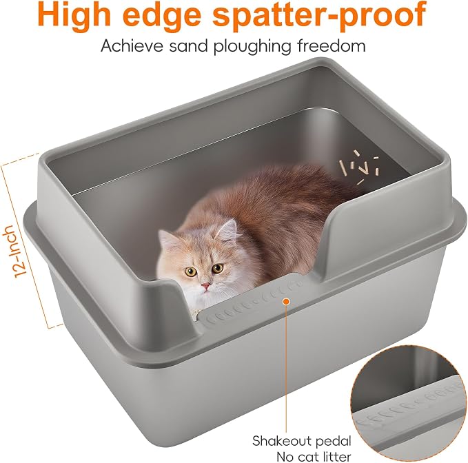 Stainless Steel Cat Litter Box with Lid, High Side Litter Box Enclosure, Enclosed Litter Box for Big and Small Cats (One Size)