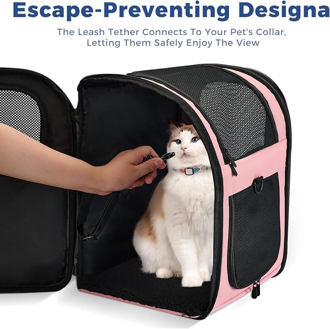 Apollo Walker Dog & Cat Carrier Backpack for 4-18lb Pets - Ventilated Safe Design with Padded Back Support, Breathable Mesh Pet Backpack for Hiking, Travel, Outdoor (Pink)