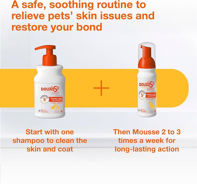 Douxo S3 PYO Medicated Dog Mousse; Bacterial & Yeast Infection Treatment for Dogs – Chlorhexidine Dog Waterless Shampoo, Antibacterial & Antiseptic, for Dogs Only, Clinically Proven, 5 fl oz