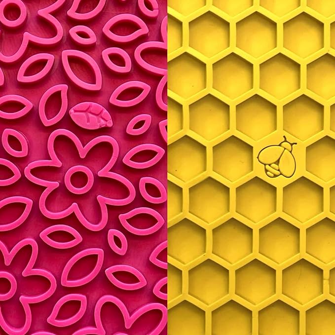 SodaPup Flower Power & Honeycomb eMat Bundle – Durable Lick Mat Feeder Made in USA from Non-Toxic, Pet-Safe, Food Safe Rubber for Avoiding Overfeeding, Digestive Health, Calming, & More