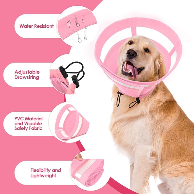 SAWMONG Soft Cone for Dogs – Small Dog Recovery Collar, Adjustable E-Collar to Stop Licking After Surgery (S, Pink)