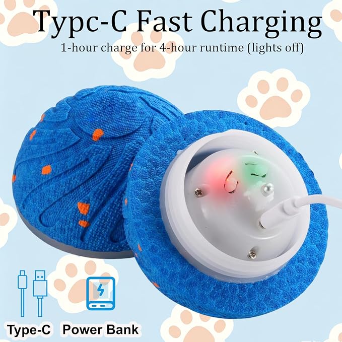 Smart Interactive Dog Toys, 3 Play Modes Smart Moving Bouncing Dogs Ball, E-TPU Moving Dog Toy Ball with RGB Lights, USB Rechargeable, Waterproof Dog Ball, Automatic Dog Toy for Medium & Large Dogs