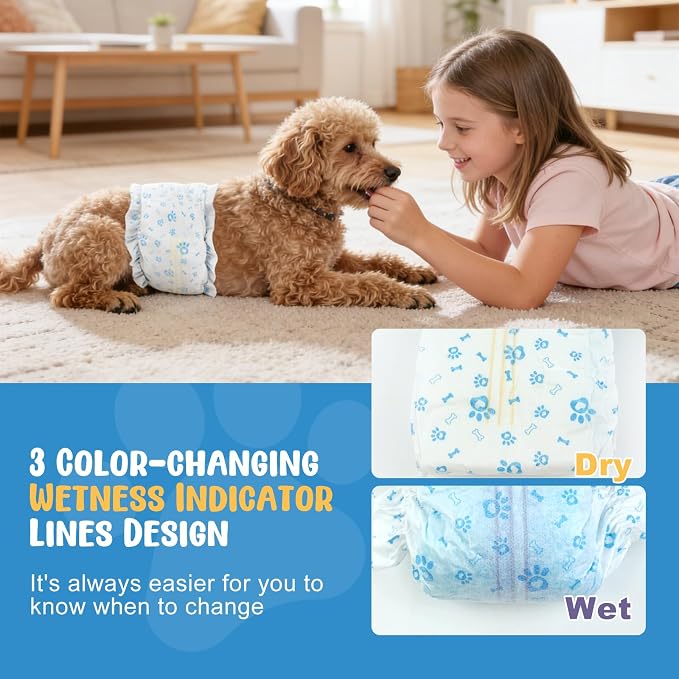 Dog Diapers Male 80 Count Belly Bands for Male Dogs S, Male Dog Diapers Disposable with Wetness Indicator Adjustable Male Dog Wraps Super Absorbent Leak-Proof for Incontinence Marking - Blue