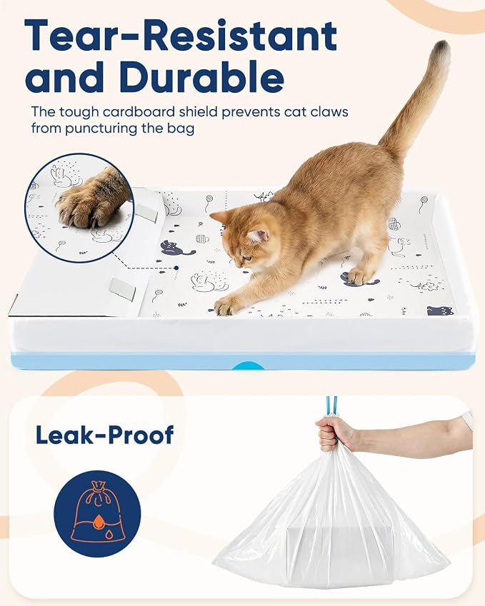 12 Pack Litter Box Liners Compatible with Safe Pets Scoopfree Cat Litter Box Tray Refill, Large Cat Waste Poop Bags with Tear-resistant Cardboard and Drawstring -37" x 16"(Cardboard Included)