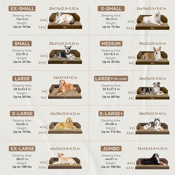 Dog Bed Medium Size Dog-Orthopedic Waterproof Bed for Dogs,Foam Couch Sofa with Washable Removable Cover & Non-Slip Bottom-Brown