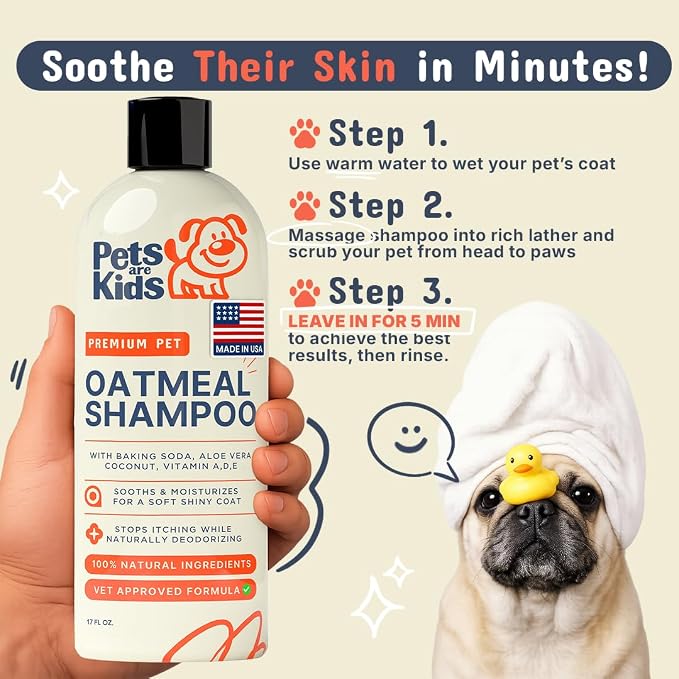 Pets Are Kids Too Oatmeal Dog Shampoo Baking Soda Hypoallergenic Anti Itch Moisturizing Soothing Deodorizing Pet Care Safe Puppy Shampoo Sensitive Skin Cat Shampoo - Coconut Based Cleanser 17 fl oz