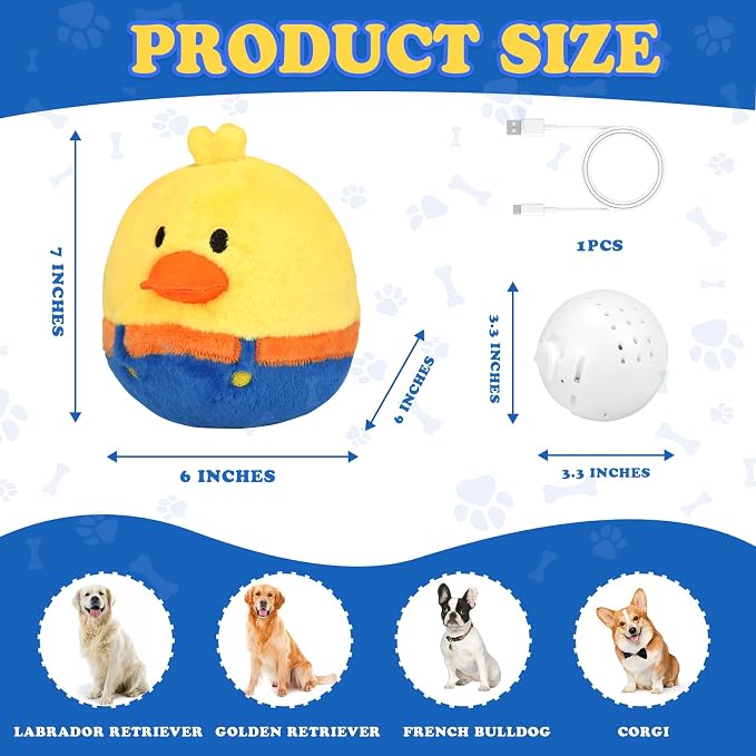 Rechargeable Interactive Moving Duck Dog Toy & Squeaky Parrot Dog Toy
