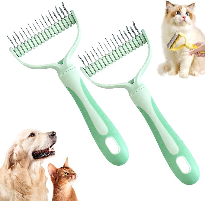 Double-Sided Pet Grooming Brush, 2026 New Undercoat Rake for Long Haired Pets, Multi-Functional Dematting Comb for Home Grooming, Pet Hair Removal Brush for Pet Owners (Green, 2pcs)