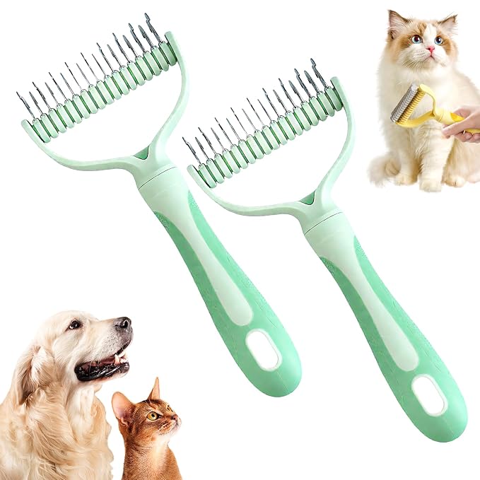 2026 Upgrade Double Sided Pet Grooming Brush, Dual Sided Pet Grooming Comb, Double Teeth, Silky Smooth, Convenient and Efficient for Dogs, Cats, Shedding, Bathing, and Daily Grooming (2PCS-Green)
