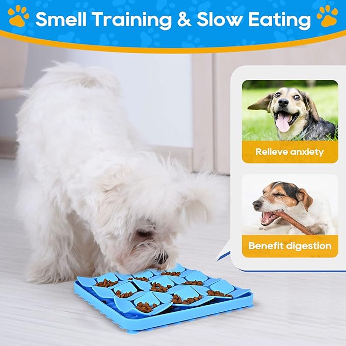 Silicone Snuffle Mat for Dogs, Slow Feeder Lick Mat with Suction Cups, Dog Puzzle Feeder Toys for Smell Training & Slow Eating (Blue)