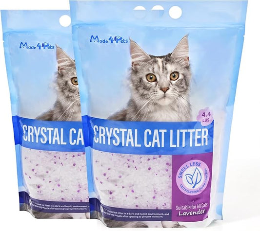 Made4Pets Cat Litter Crystals, Non Clumping Cat Litter Odor Control Silica Gel Cat Litter Non Clumping Low Dust, Low Tracking, Lightweight, Dehydrates Waste, Lavender – 8.6 lbs (2 x 4.3 lb Packs)