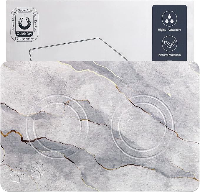 Diatomite Stone Pet Feeding Mat for Dog Cat Super Absorbent Diatomite Quick Drying Stone Dog Food Mat, Dog Mats for Food and Water with Non-Slip Station, Fast Dry Pet Mats, Marble Cyan