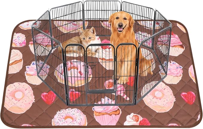 IEUUMLER Washable Pee Pads for Dogs, 1 Pack Cake Pattern Reusable Waterproof Puppy Potty Pads, Non-Slip Absorbent Pet Training Pads for Playpen Crate Bed EU015 Coffee Cake, 63x63