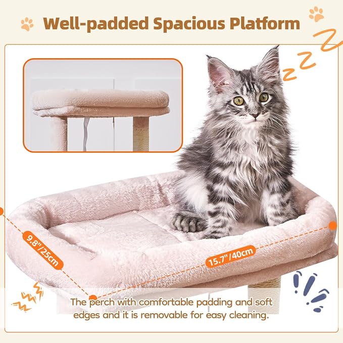Taoqimiao Cat Tree,38.5-Inch Cat Tower for Indoor Cats,Suitable for Kittens with Luxurious cat condo with Adjustable Baskets and Luxurious Perch MS029SP Jelly Pink