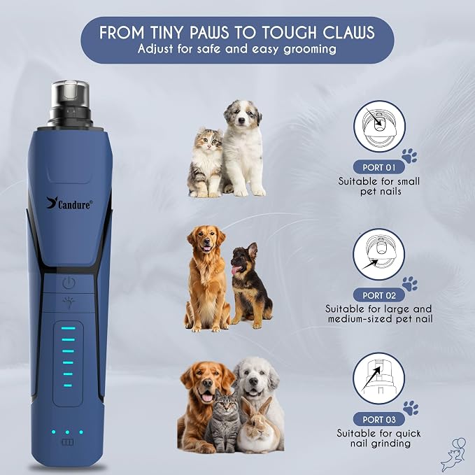 Candure Dog Nail Clipper with LED Light - Illuminates Nail Bloodline for Safer Trimming, Sharp Blade for Thick Nails - Grooming Tool with Nail File (All Size Pets, Dark Blue)