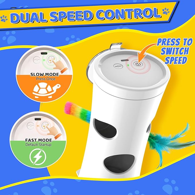 Cat Toys Interactive for Indoor Cats, Mounted Feather Automatic Enrichment Cat Toy with Speed Adjustable Smart Activated for Kittens & Bored Adult Cats, USB Rechargeable, Perfect For Indoor Cats
