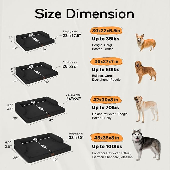 Large Orthopedic Dog Bed with Bolster – Washable Waterproof Cover, Non-Slip Bottom, Egg Crate Foam Cushion for Joint and Hip Support, Comfortable Pet Bed for Large Dogs