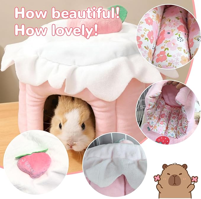 Guinea Pig Hideout, Warm Bunny House, Washable Winter Dwarf Rabbit Bed for Hamster, Chinchilla,Hedgehog, Ferret & Other Small Animals (Large)
