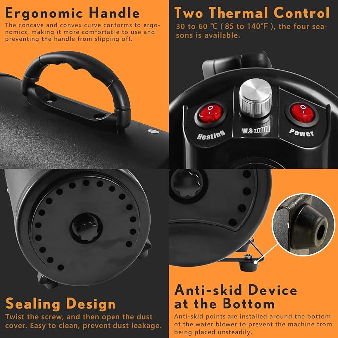 PETNF Dog Dryer for Pet Grooming + A Set of Compatible Hose Accessories, Adjustable Speed Temp Noise Reduction Dog Hair Dryer Blower Dog Blow Dryer High Velocity Air Forced Blow Dryer for Large Dogs