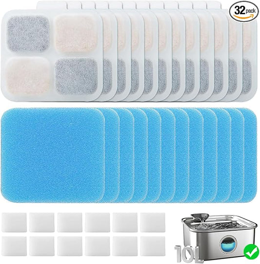 16 Set Replacement Filters for Oneisall PW07SAU 10L/2.64Gal Stainless Steel Dog Water Fountain, Includes 16 Filters & 16Pre-Filters & 16 Pump Sponges