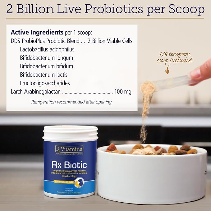 Rx Vitamins Rx Biotic - Probiotic Powder for Dogs and Cats - Cat Digestive Support & Probiotic for Dogs Gut Health - Dog Probiotics for Digestive Health - 2.12oz