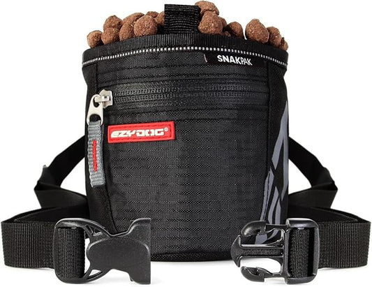 EzyDog Premium SnakPak Wearable Dog Treat Bag - Reflective Training Pouch for Nighttime Safety - Superior Storage Capacity Allows for Easy Walking, Running, and Training (Black)