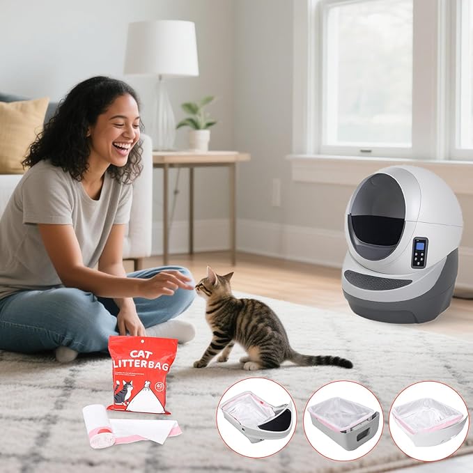 40 Count Thicken Cat Litter Box Liners Compatible With Automatic Cat Litter Box and Litter Box Robot 4 and 3,Heavy Duty Drawstring Kitten Litter Drawer Liners Disposable 25" x 16"