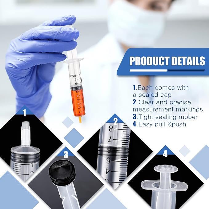 Zhengmy 100 Pack Bulk Plastic Syringe with Luer Slip Tip, Individually Sterile Sealed, Liquid Oral Syringe with Measure Scale No Needle for Pets Feeding(10 ml)