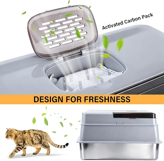 XXXL Stainless Steel Litter Box with Lid,Extra Large Enclosed Metal Cat Litter Box for Big Cats, Multiple Cats,Odor Control,Anti-Leakage, Includes Scoop & Pedal,27.75 x 19.75x 15.7 inches