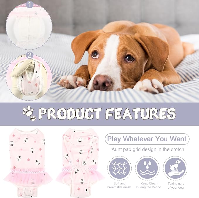 Etdane Dog Period Diapers Small Dog Sanitary Panties Period Suit for Male Female Dogs Diaper Cover for Heat Pink Koala/L