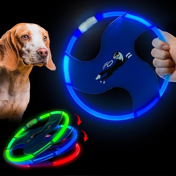 Dog Flying Disc Flyer Dog Toys, Glow in The Dark Nylon Dog Toy with 3 Light Models, Floating Dog Ring Toys for Physical Exercise, Pet Training Throwing Playing