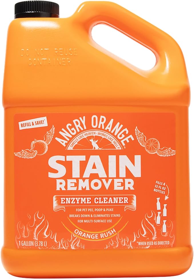 ANGRY ORANGE 1 Gallon Enzyme Cleaner and Deodorizer, Pet Stain and Odor Remover for Dog & Cat Urine and Stains - Orange Rush Scent, Made in USA